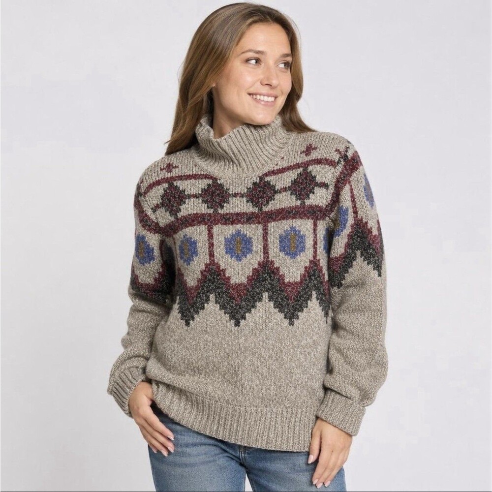 LL Bean Womens SMALL Signature Ragg Wool Pullover Sweater Fair Isle Nordic